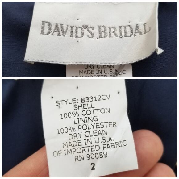 Fit Flare Cocktail Dress Davids Bridal Size 2 Navy Blue Pleated Strapless Prom - Picture 4 of 10